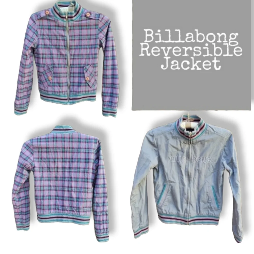 BILLABONG Gray Purple Plaid Jacket Girls 9 10 Lightweight Cotton Bomber